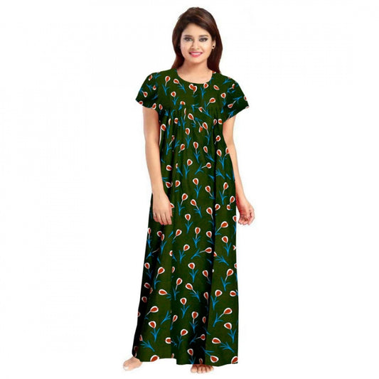 PKRKART Women's Cotton Printed Maxi Nighty (Green)