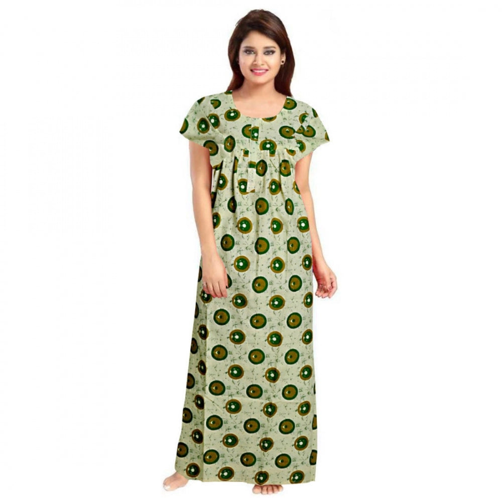 PKRKART Women's Cotton Printed Maxi Nighty (Green)