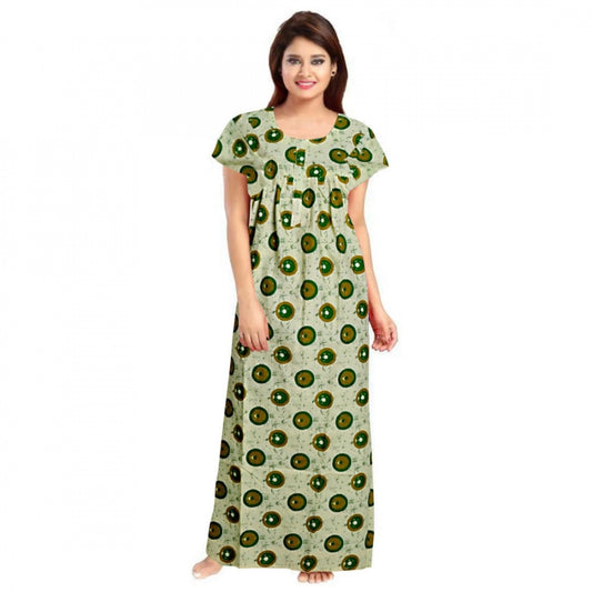 PKRKART Women's Cotton Printed Maxi Nighty (Green)
