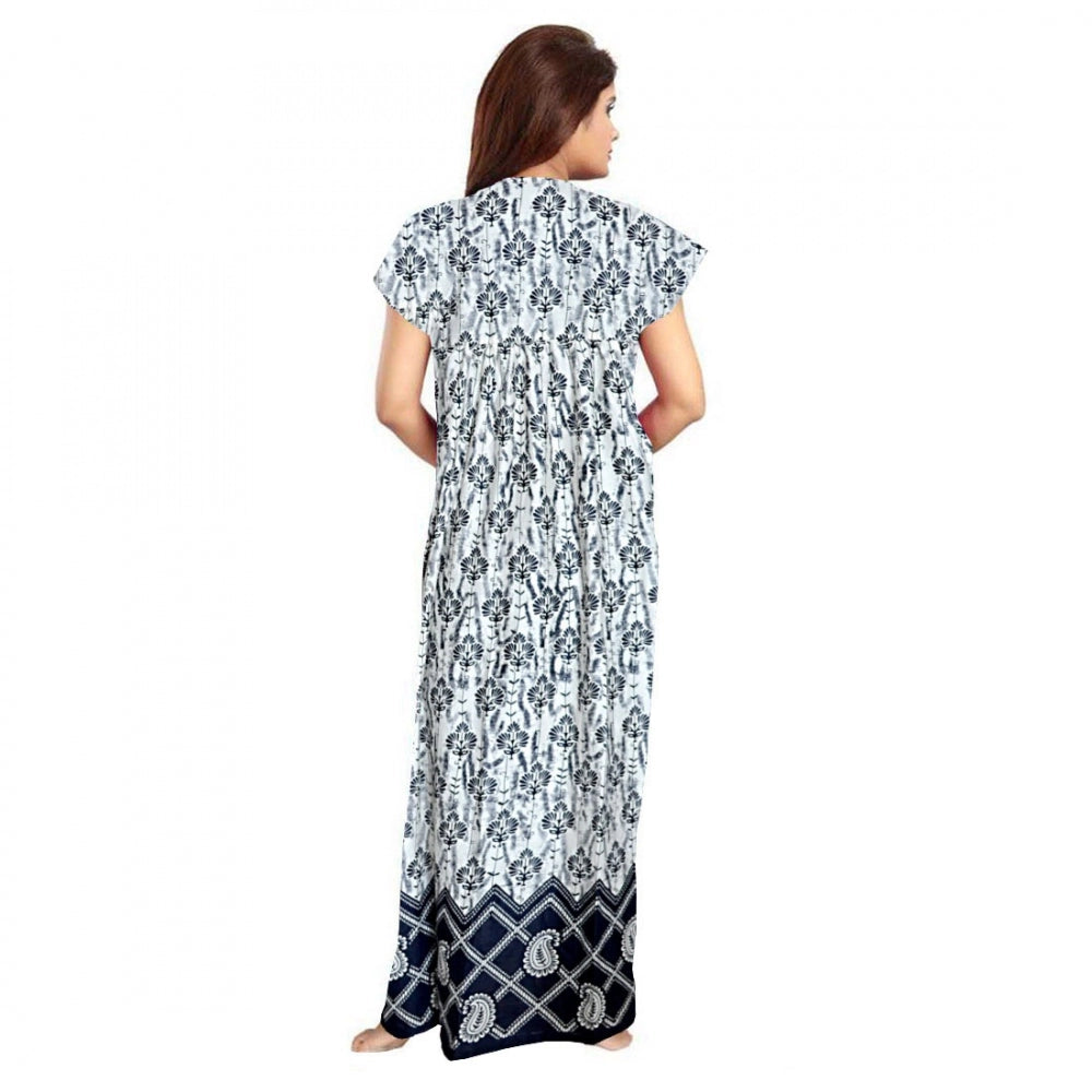 PKRKART Women's Cotton Printed Maxi Nighty (Navy Blue)