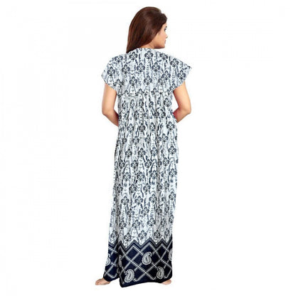 PKRKART Women's Cotton Printed Maxi Nighty (Navy Blue)