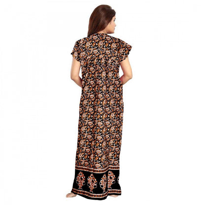 PKRKART Women's Cotton Printed Maxi Nighty (Brown)