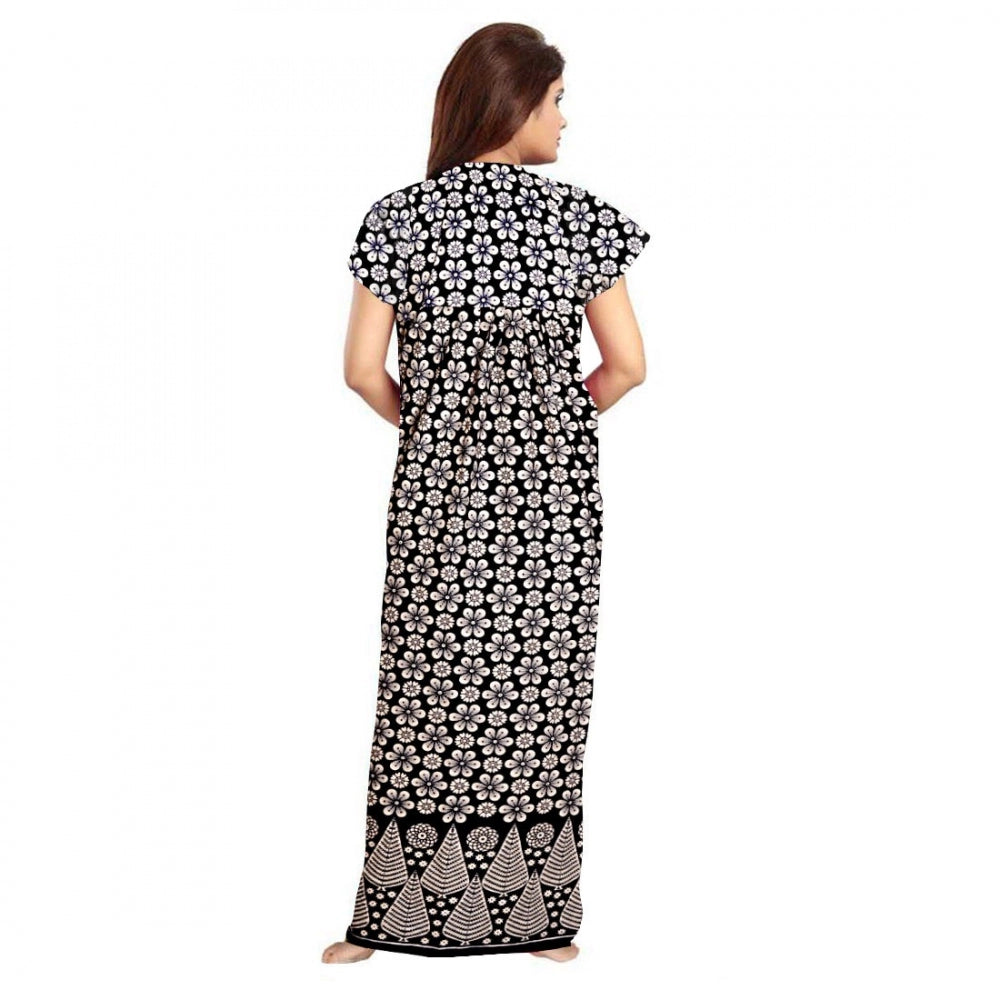 PKRKART Women's Cotton Printed Maxi Nighty (Black)
