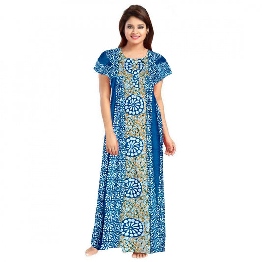 PKRKART Women's Cotton Printed Maxi Nighty (Blue)