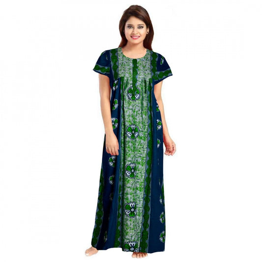PKRKART Women's Cotton Printed Maxi Nighty (Green)