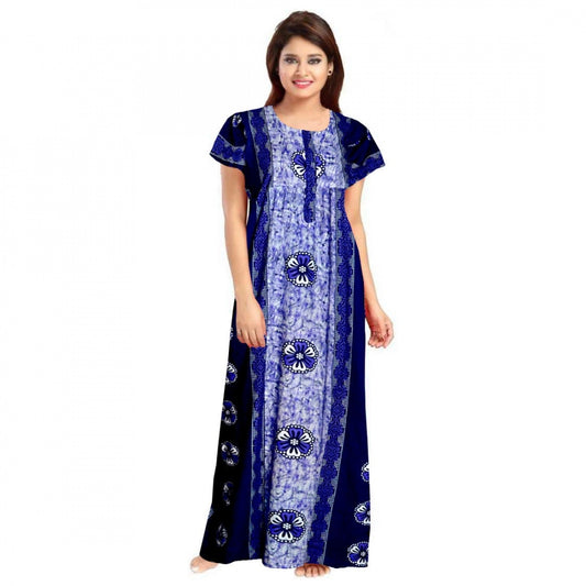 PKRKART Women's Cotton Printed Maxi Nighty (Blue)