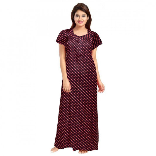PKRKART Women's Cotton Printed Maxi Nighty (Brown)