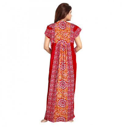 PKRKART Women's Cotton Printed Maxi Nighty (Red)