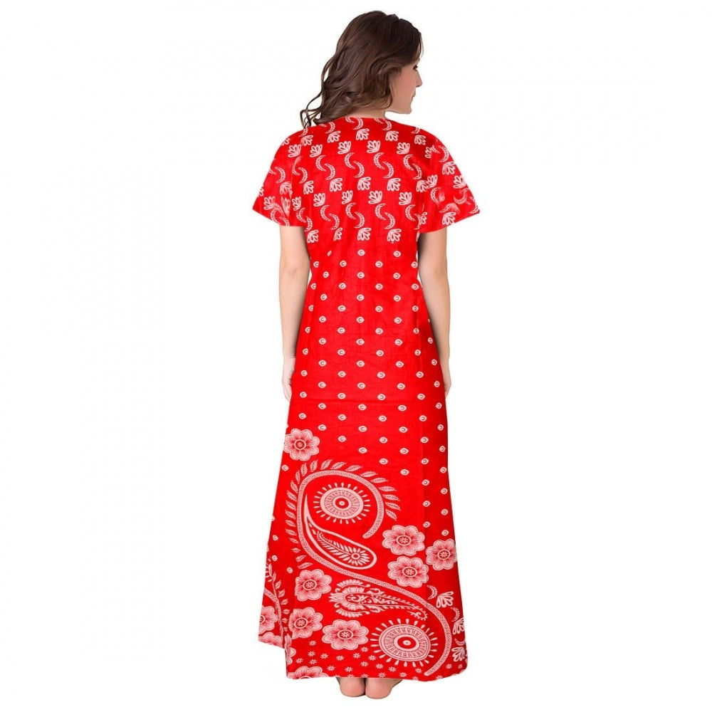 PKRKART Women's Cotton Printed Maxi Nighty (Red)