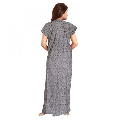 PKRKART Women's Cotton Printed Maxi Nighty (Grey)
