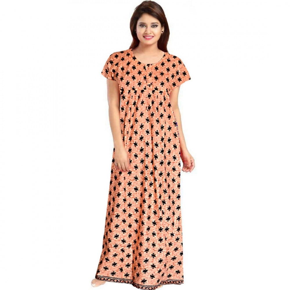 PKRKART Women's Cotton Printed Maxi Nighty (Peach)
