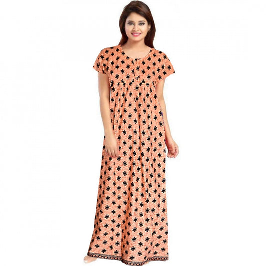 PKRKART Women's Cotton Printed Maxi Nighty (Peach)
