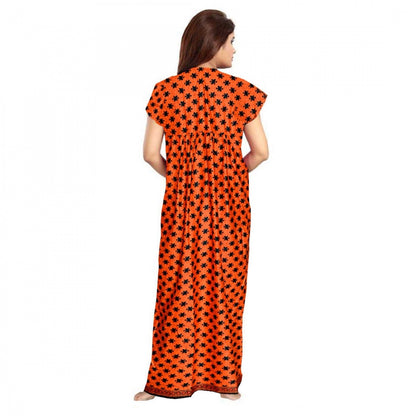 PKRKART Women's Cotton Printed Maxi Nighty (Orange)