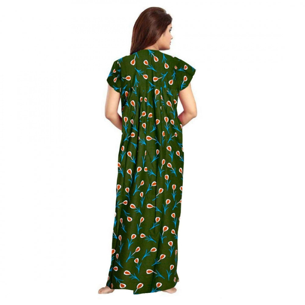 PKRKART Women's Cotton Printed Maxi Nighty (Green)