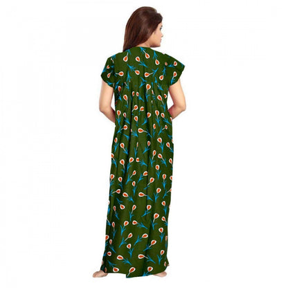 PKRKART Women's Cotton Printed Maxi Nighty (Green)