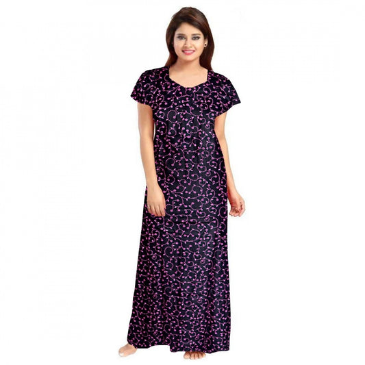 PKRKART Women's Cotton Printed Maxi Nighty (Purple)