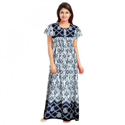 PKRKART Women's Cotton Printed Maxi Nighty (Navy Blue)