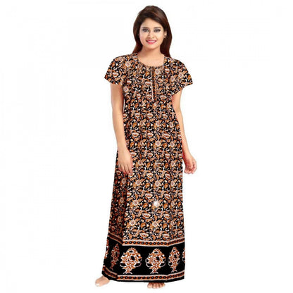 PKRKART Women's Cotton Printed Maxi Nighty (Brown)