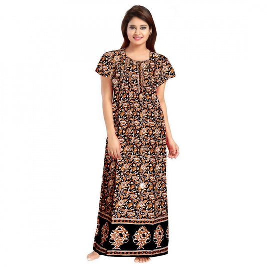 PKRKART Women's Cotton Printed Maxi Nighty (Brown)