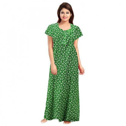 PKRKART Women's Cotton Printed Maxi Nighty (Green)