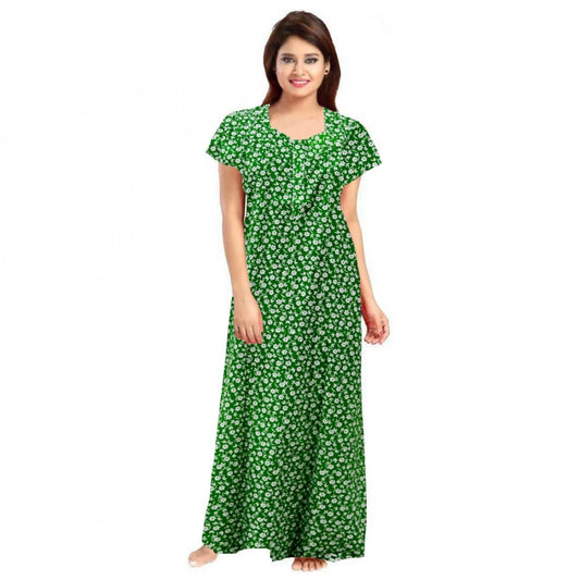 PKRKART Women's Cotton Printed Maxi Nighty (Green)
