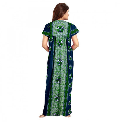 PKRKART Women's Cotton Printed Maxi Nighty (Green)