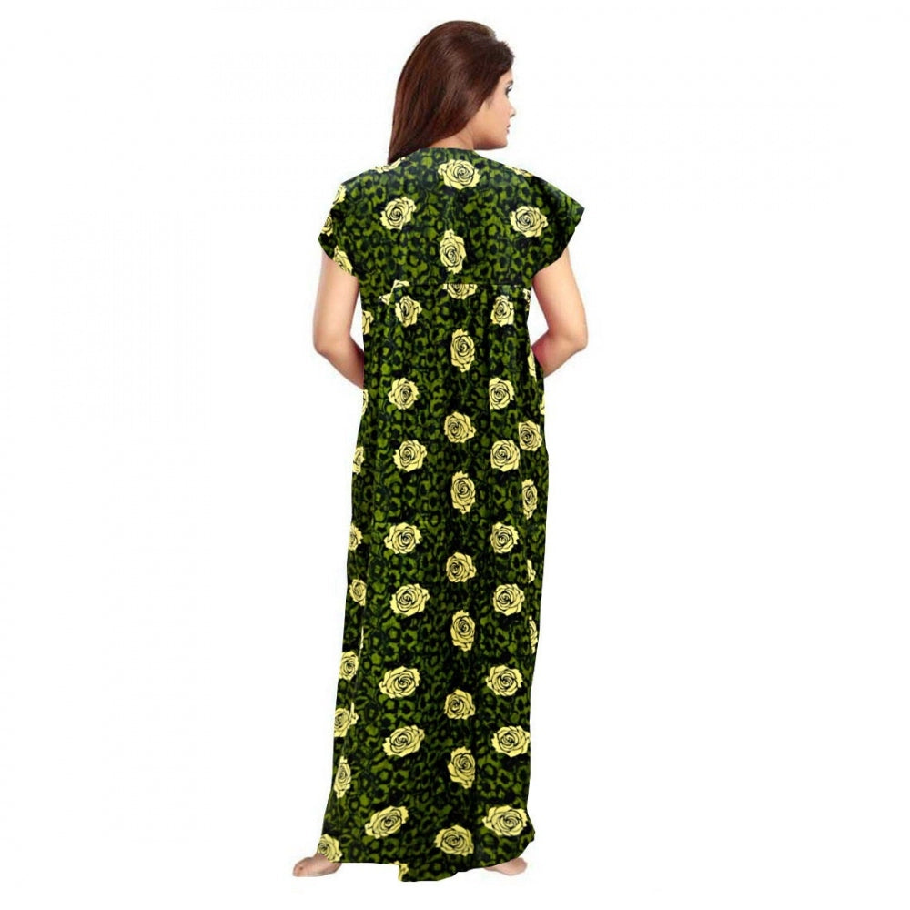 PKRKART Women's Cotton Printed Maxi Nighty (Green)