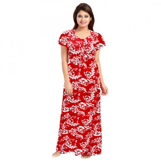 PKRKART Women's Cotton Printed Maxi Nighty (Red)