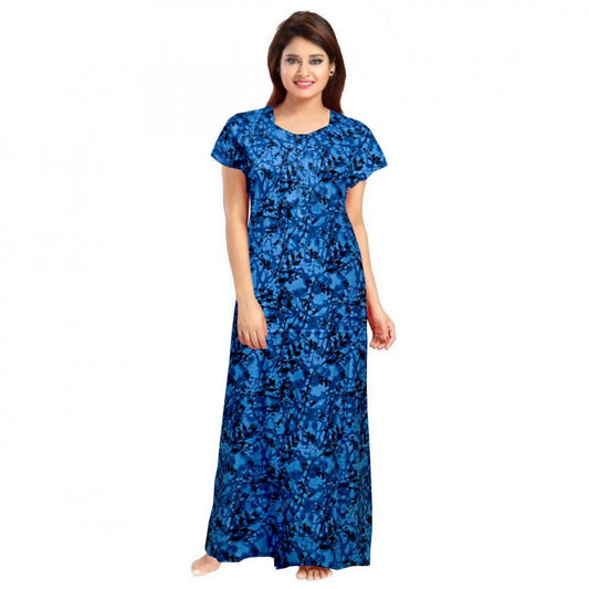 PKRKART Women's Cotton Printed Maxi Nighty (Blue)