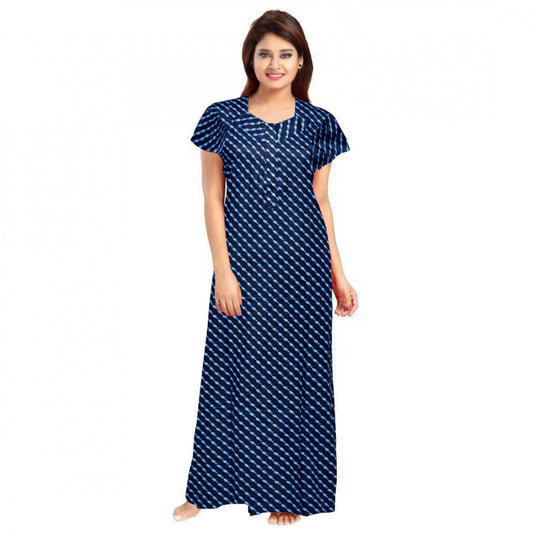 PKRKART Women's Cotton Printed Maxi Nighty (Blue)