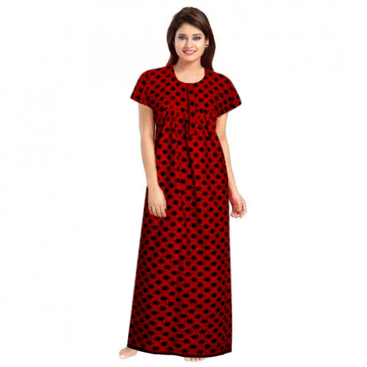 PKRKART Women's Cotton Printed Maxi Nighty (Red)