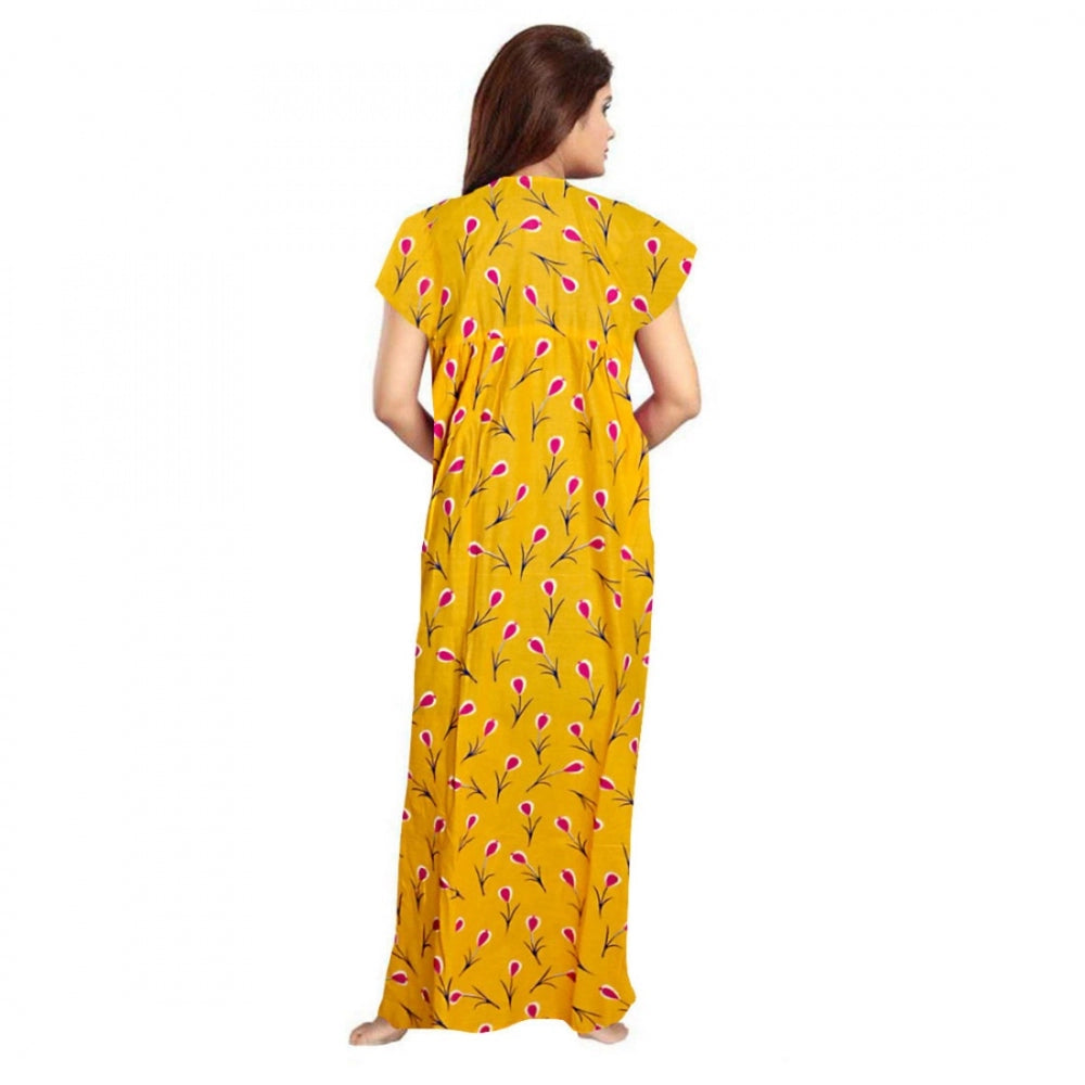 PKRKART Women's Cotton Printed Maxi Nighty (Yellow)