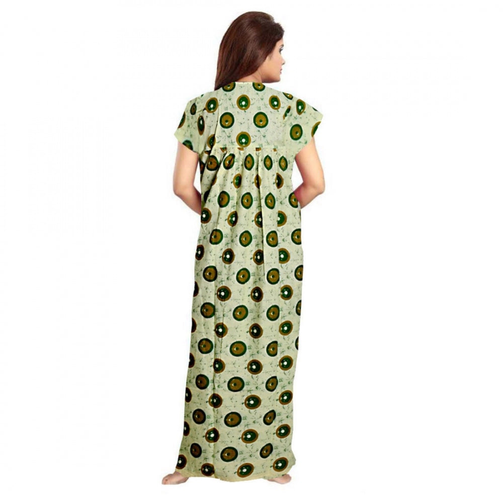 PKRKART Women's Cotton Printed Maxi Nighty (Green)