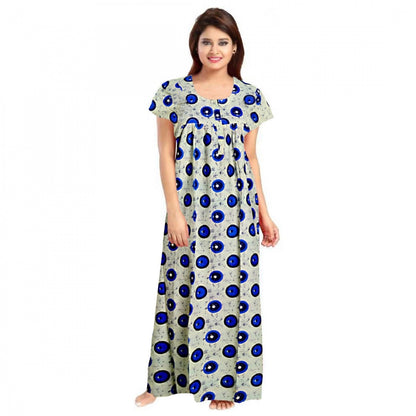 PKRKART Women's Cotton Printed Maxi Nighty (Off White)