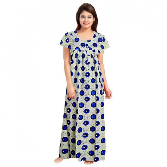 PKRKART Women's Cotton Printed Maxi Nighty (Off White)