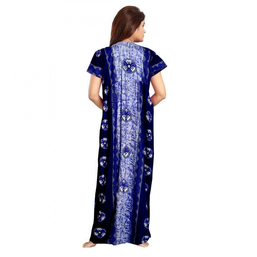 PKRKART Women's Cotton Printed Maxi Nighty (Blue)
