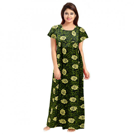 PKRKART Women's Cotton Printed Maxi Nighty (Green)