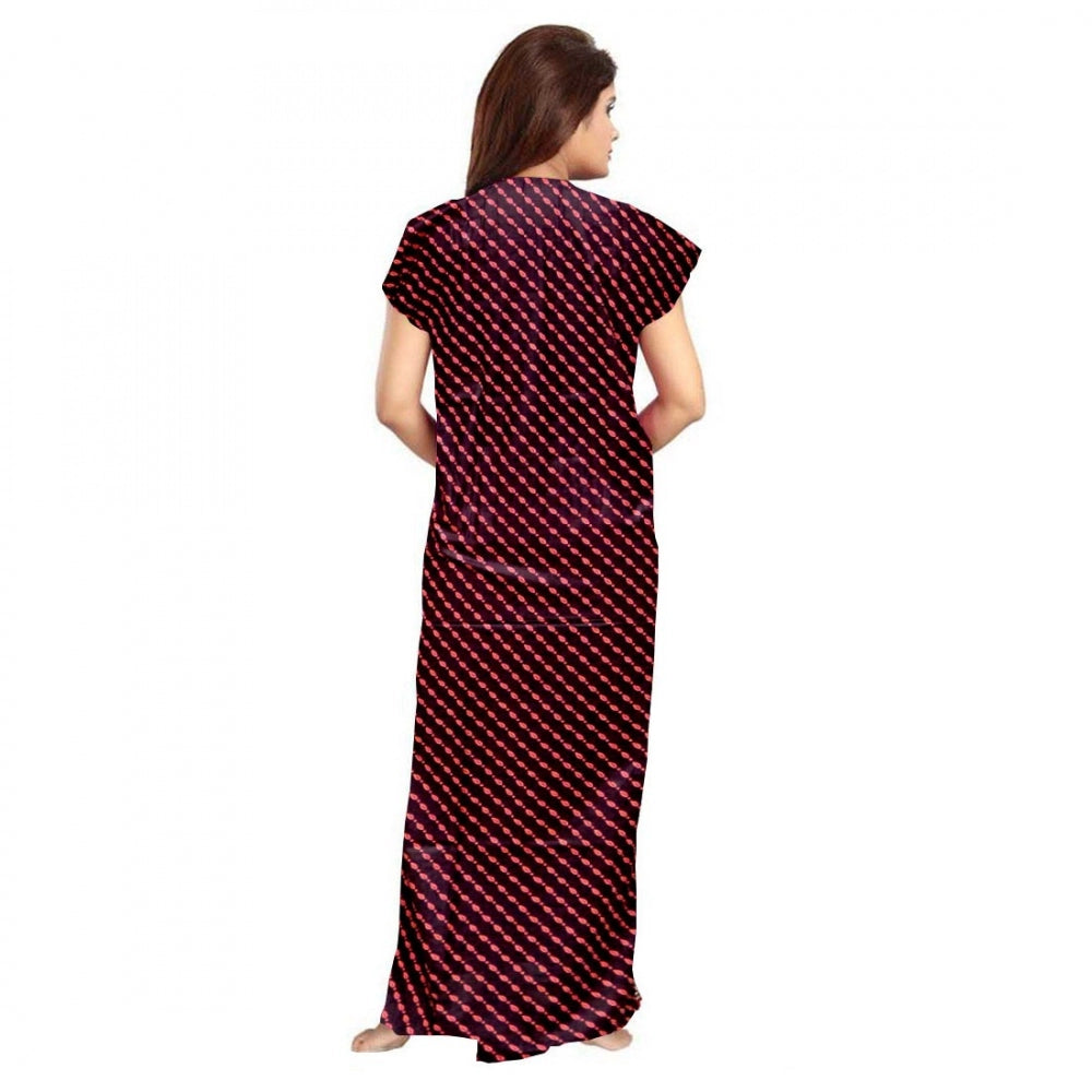 PKRKART Women's Cotton Printed Maxi Nighty (Brown)