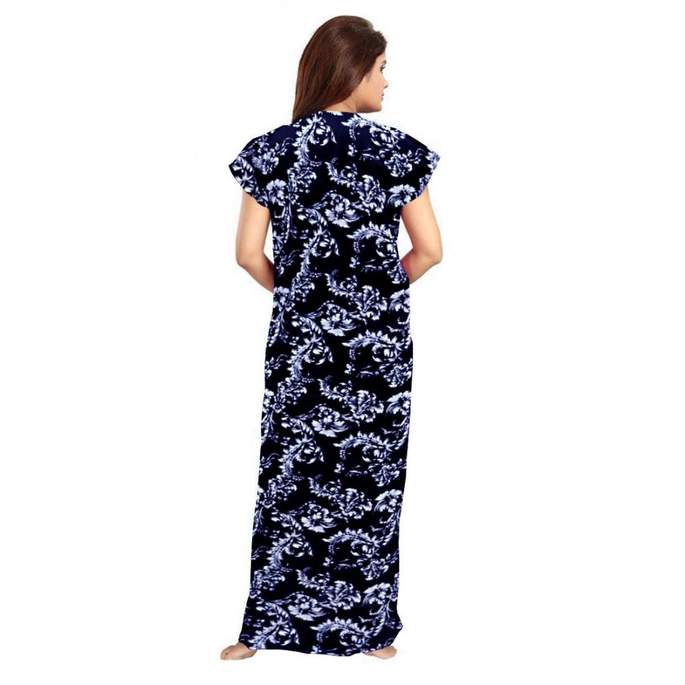 PKRKART Women's Cotton Printed Maxi Nighty (Blue)