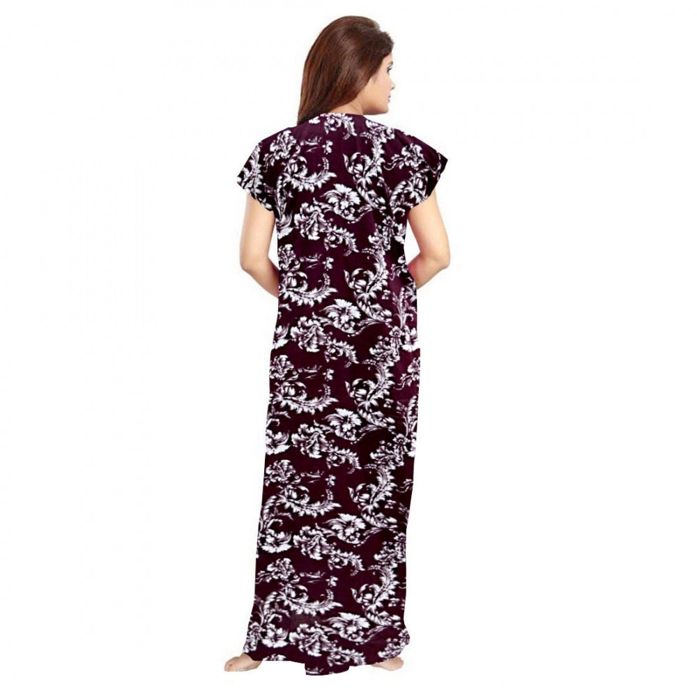 PKRKART Women's Cotton Printed Maxi Nighty (Wine)