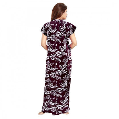 PKRKART Women's Cotton Printed Maxi Nighty (Wine)