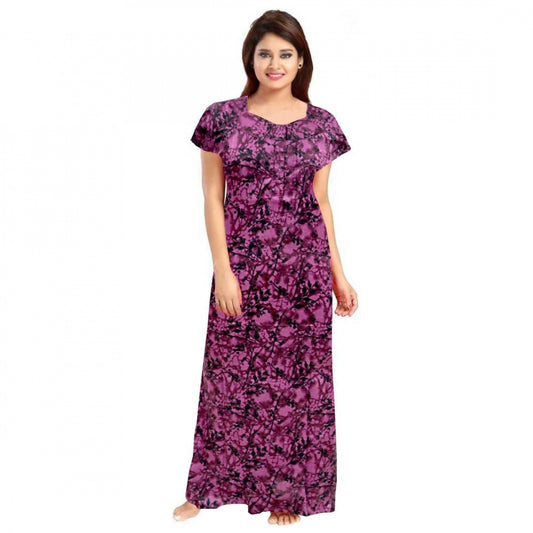 PKRKART Women's Cotton Printed Maxi Nighty (Wine)