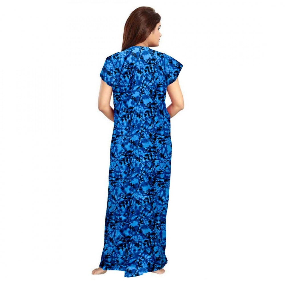 PKRKART Women's Cotton Printed Maxi Nighty (Blue)