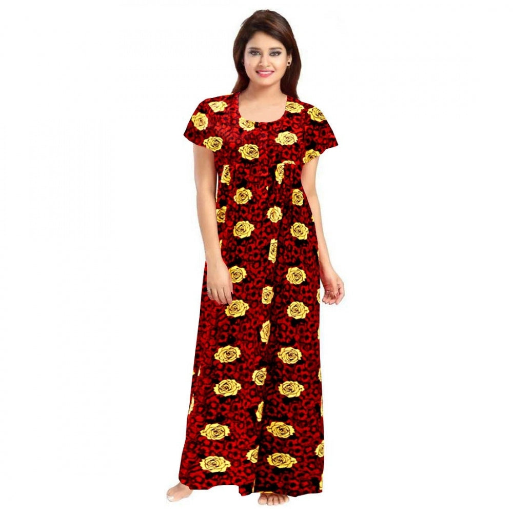 PKRKART Women's Cotton Printed Maxi Nighty (Maroon)