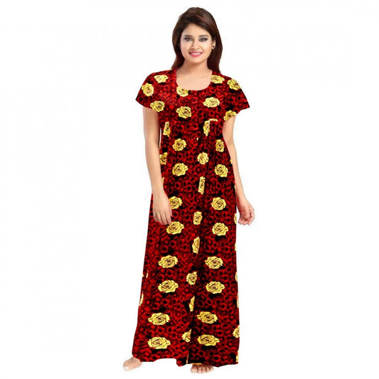 PKRKART Women's Cotton Printed Maxi Nighty (Maroon)