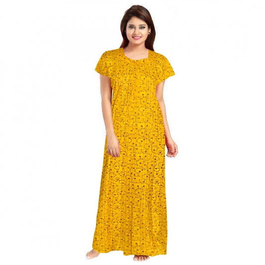 PKRKART Women's Cotton Printed Maxi Nighty (Yellow)