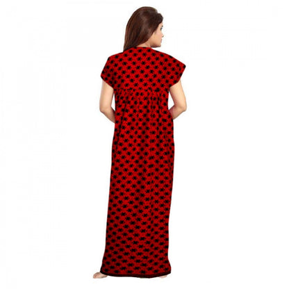PKRKART Women's Cotton Printed Maxi Nighty (Red)