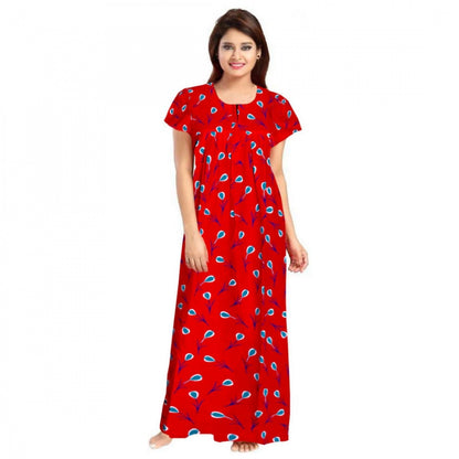 PKRKART Women's Cotton Printed Maxi Nighty (Red)