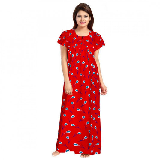 PKRKART Women's Cotton Printed Maxi Nighty (Red)