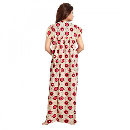 PKRKART Women's Cotton Printed Maxi Nighty (Red)